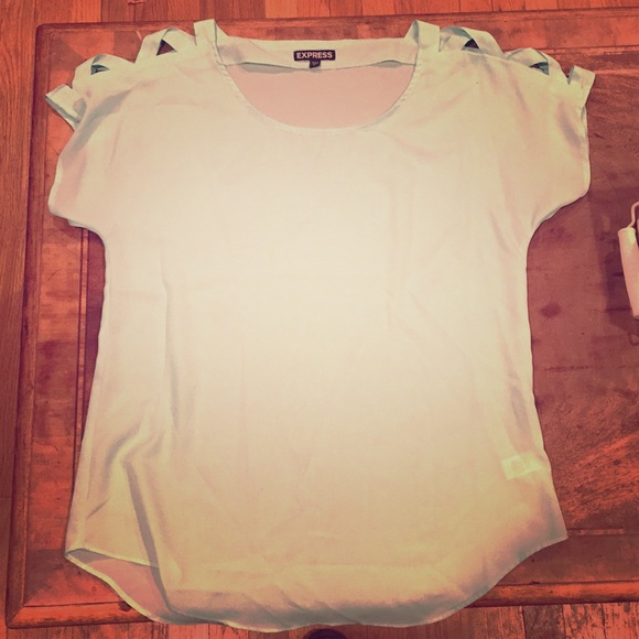 NWOT EXPRESS Light Teal Open Cross Shoulder Blouse - Picture 1 of 5